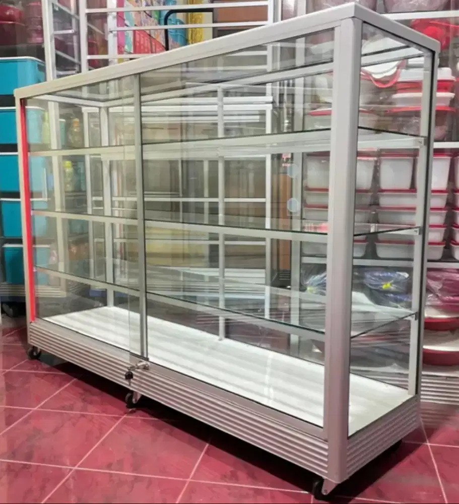 Etalase 1,5 Meter Pakai Roda Kaca full 5mm
