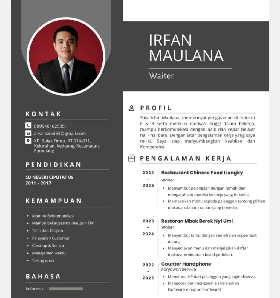 SELAMAT SIANG BAPAK/IBU YTH SAYA SEDANG MENCARI PEKERJAAN