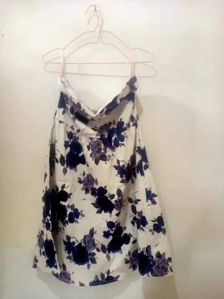 Preloved Strapless Dress Floral Biru