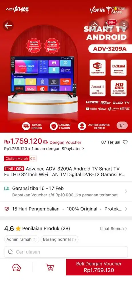 Android tv advance 32inc