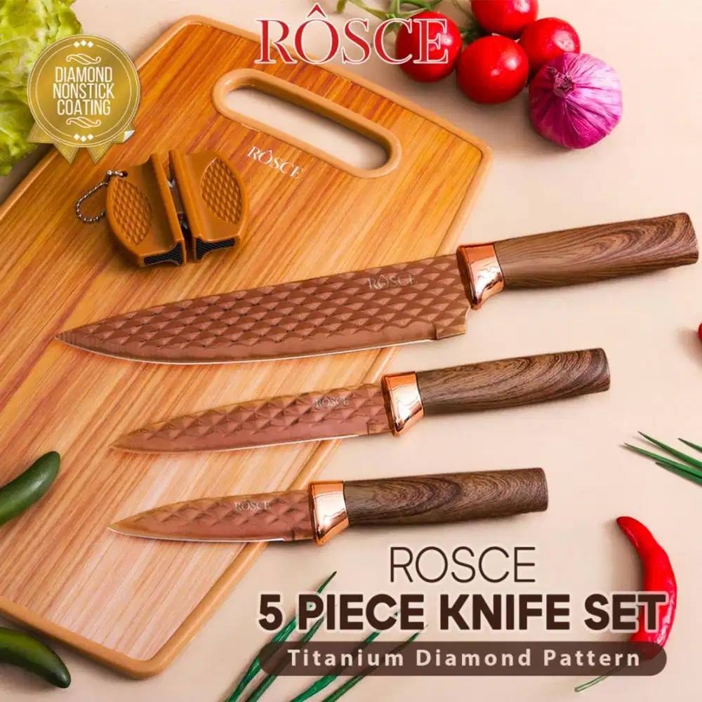 PISAU SET 5 PCS Titanium diamond by rosce include talenan pengasah