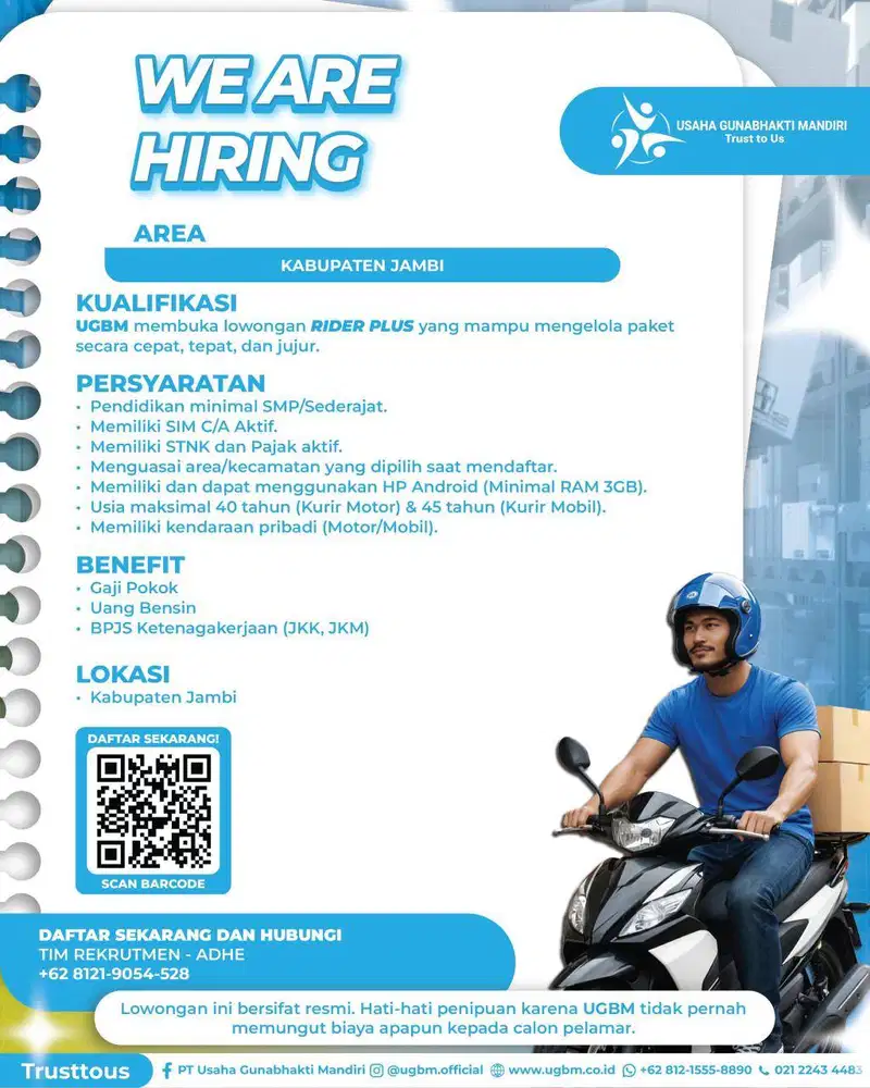 DIUTUHKAN MITRA KURIR PLUS AREA KOTA DAN KABUPATEN