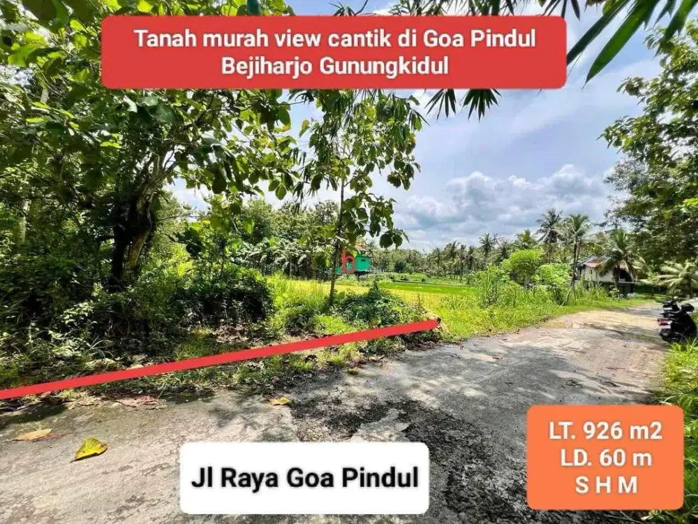 Jual tanah murah pinggir jalan raya di kawasan wisata Goa Pindul Gunungkidul