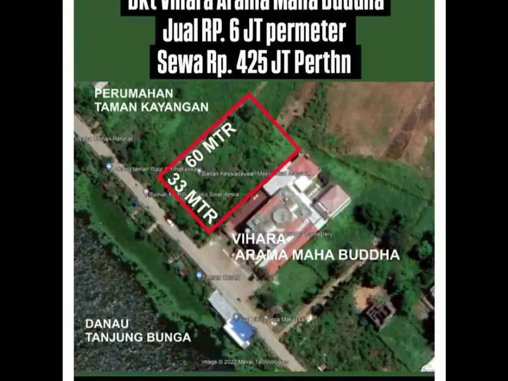 Dijual atau disewakan Tanah  Jl Metro Tanjung Bunga
33X60 Meter
Samping Vihara Arama Maha Buddha
Jual RP. 6 JT permeter 
Sewa Rp. 425 JT Perthn