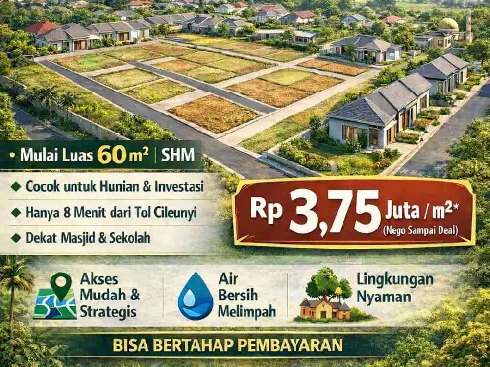 Tanah Kavling Dalam Cluster Siap Bangun Dekat Pintu Tol Cileunyi