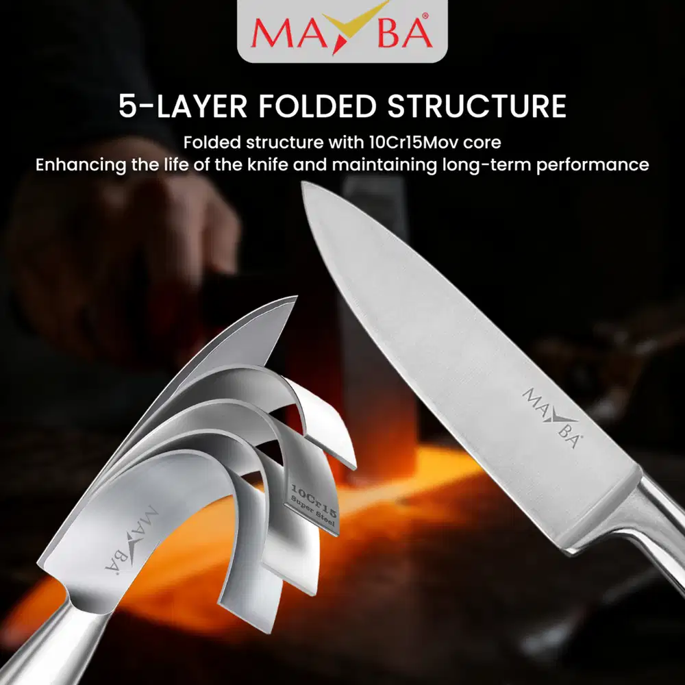 Pisau Set MAYBA 5PCS Bonus Talenan Plastik Tebal + Pengasah Premium