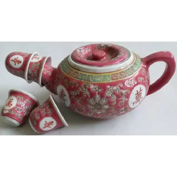 Antik Imari Style services Teko  + 4 Chu ching bermotifkan timbul teba