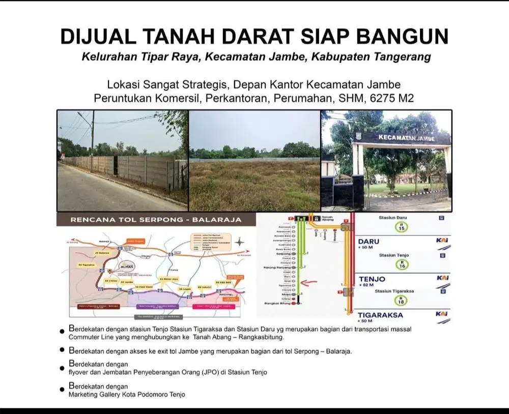 Dijual tanah komersial - jalan utama jambe