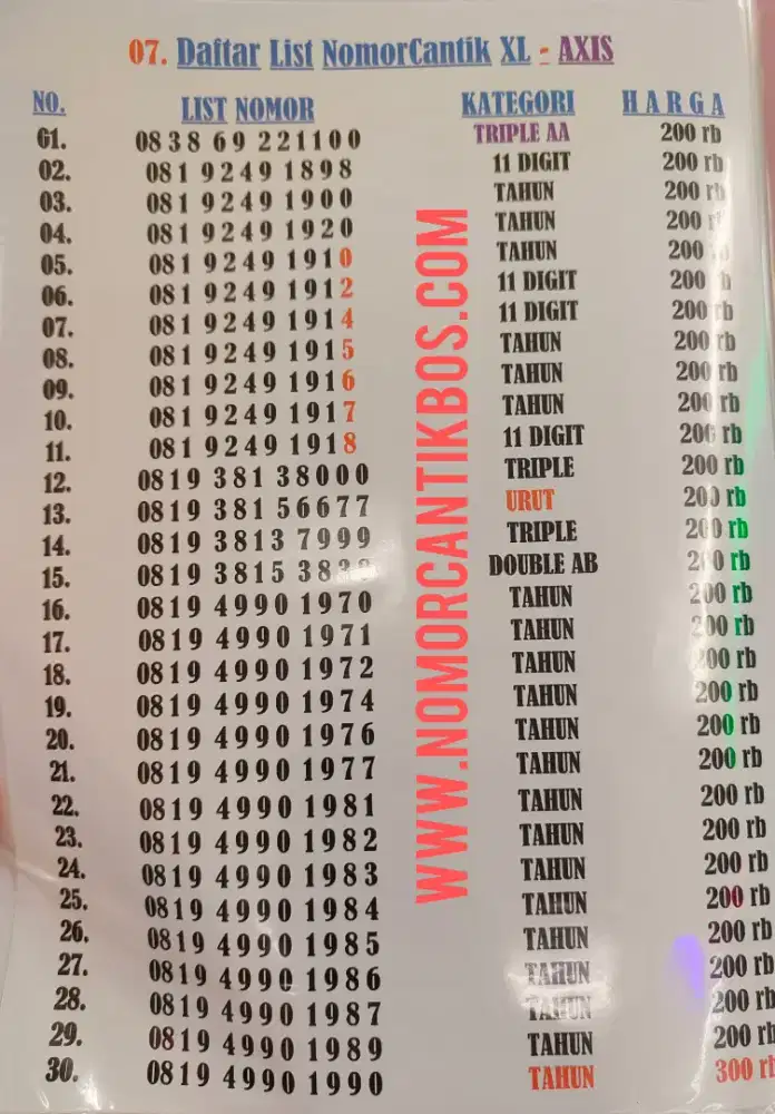 NOMOR CANTIK XL