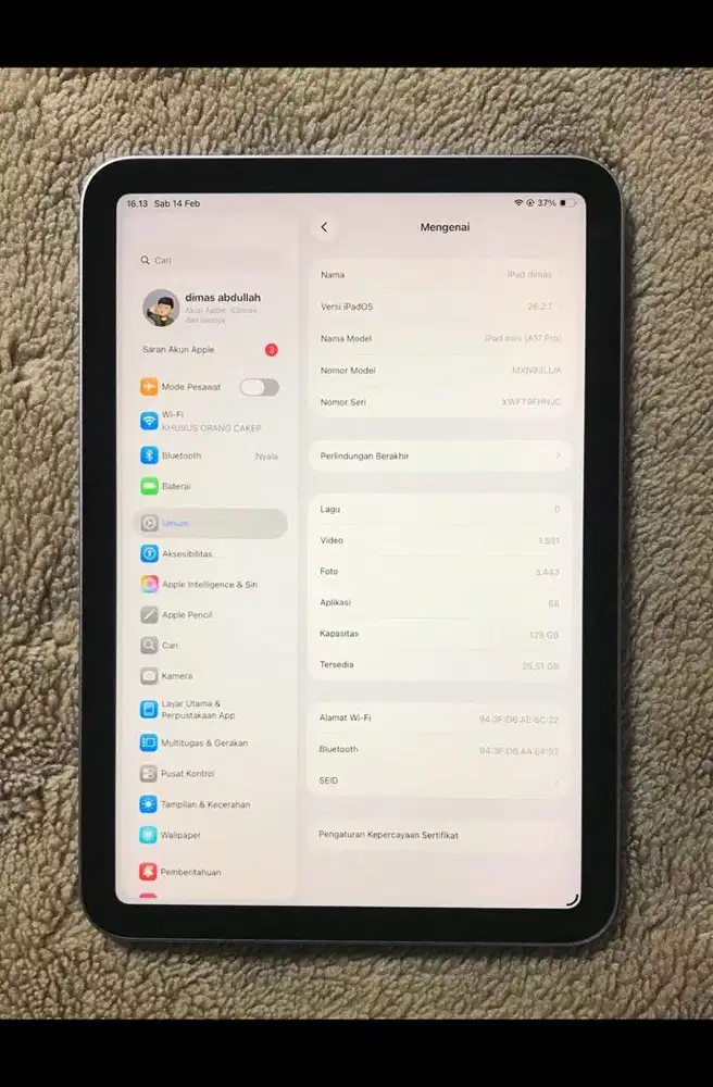 [Termurah] Ipad mini 7 128gb ex inter