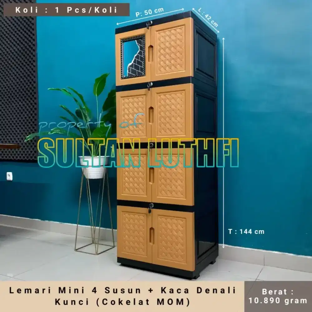 Lemari Mini 4 Susun + Kaca Denali Kunci (Warna)