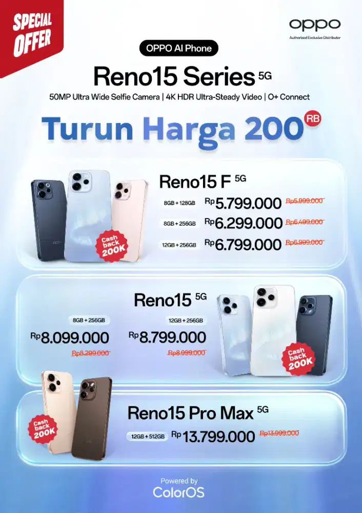 PROMO CASHBACK 200 RIBU || HP OPPO RENO 15 SERIES|| BISA CICILAN Dp 0%