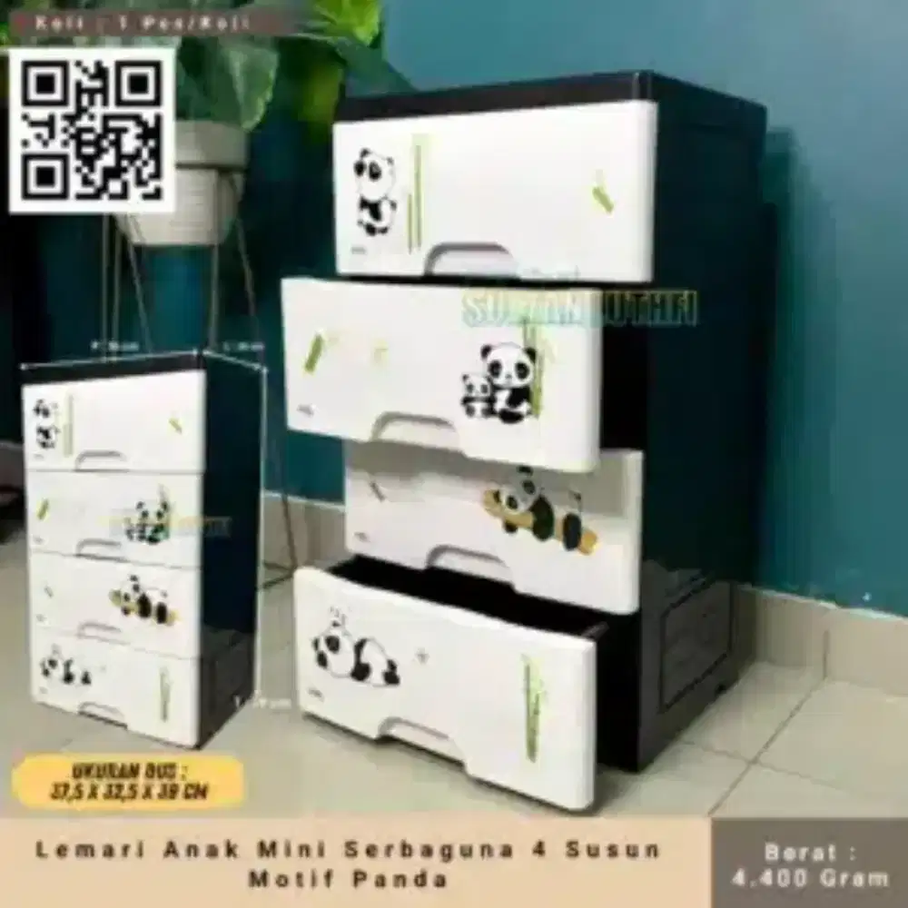 Lemari Anak Mini Serbaguna 4 Susun Motif Panda