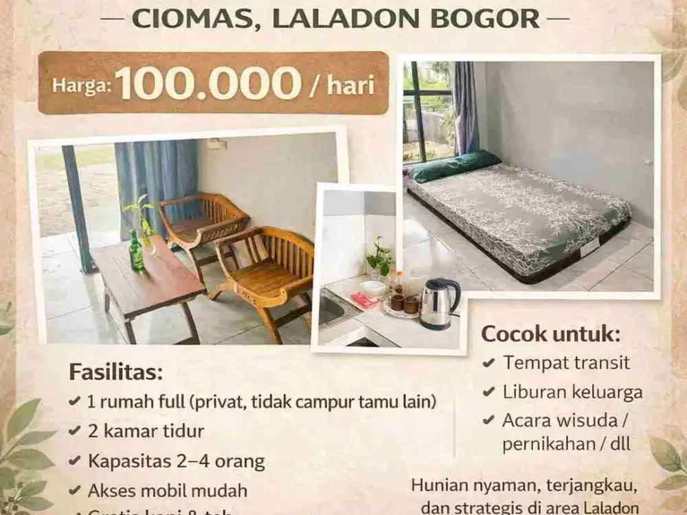 HOMESTAY PENGINAPAN MURAH BOGOR CIOMAS PAGELARAN IPB DRAMAGA LALADON YASMIN