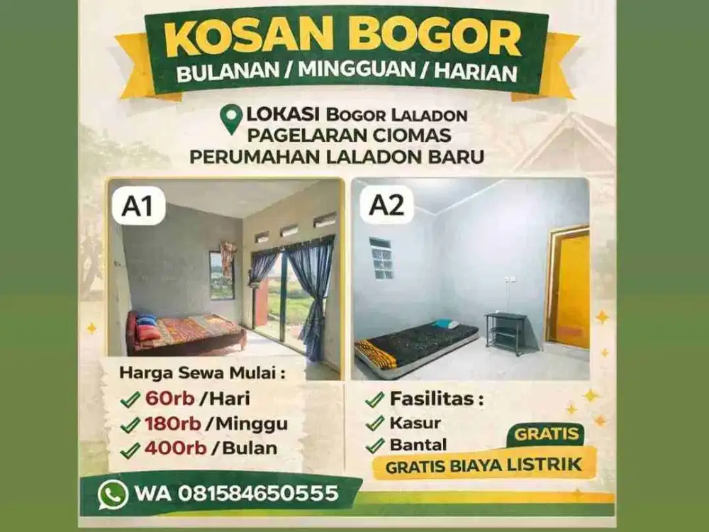 KOSAN BOGOR MURAH CIOMAS LALADON PAGELARAN HARIAN MINGGUAN BULANAN