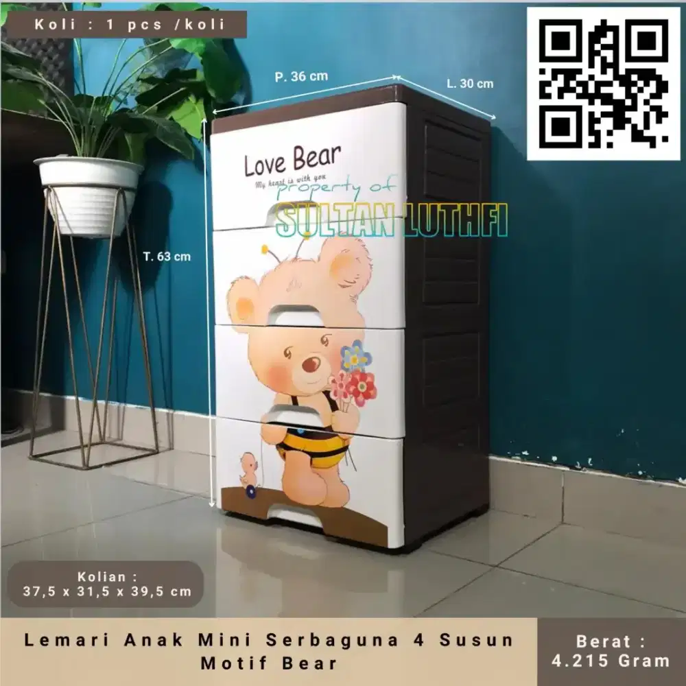 Lemari Anak Mini Serbaguna 4 Susun Motif Bear