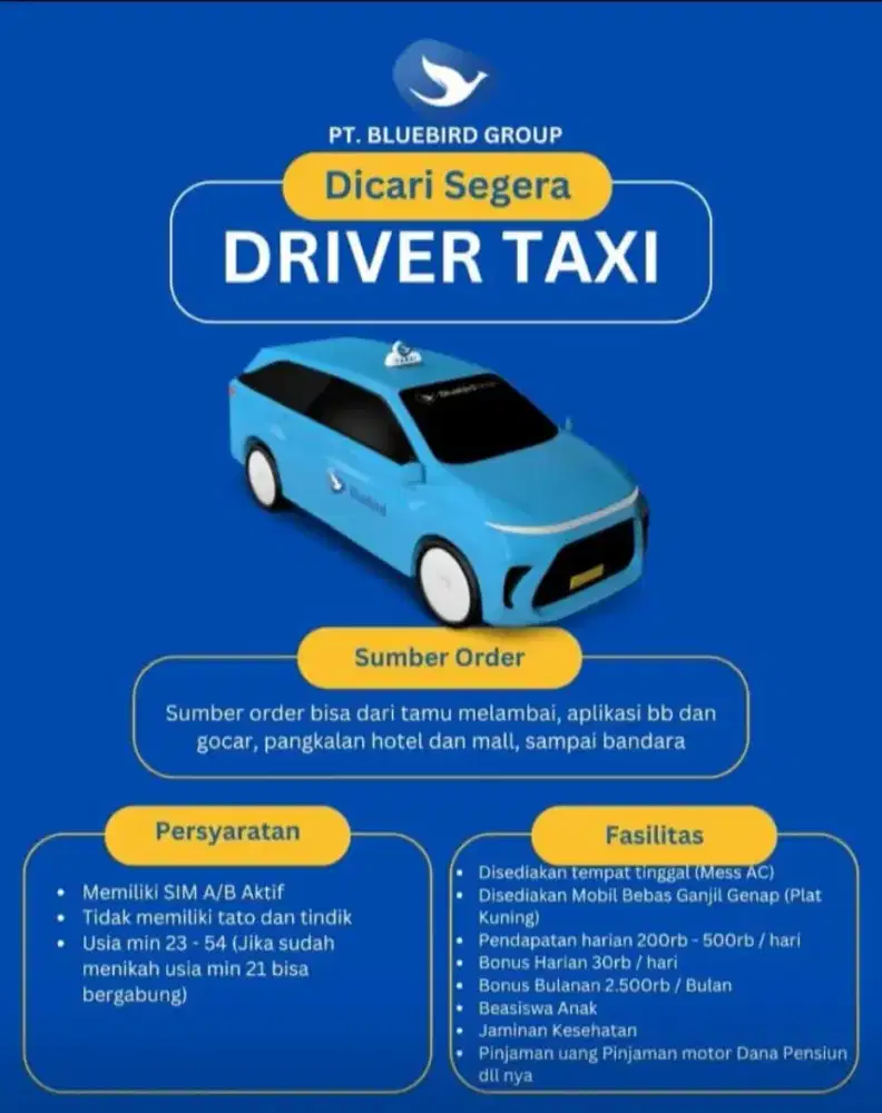 Loker driver taksi blue bird
