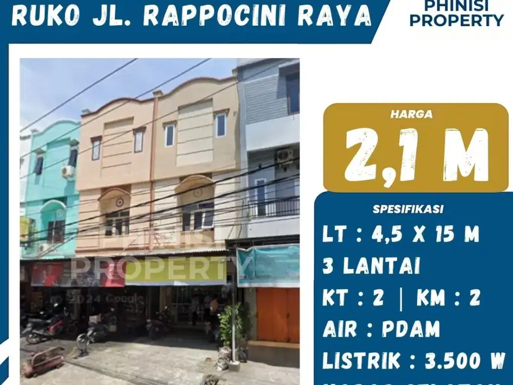 Dijual Ruko 3 Lantai Jalan Rappocini Raya