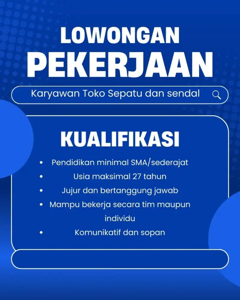 Lowongan kerja karyawan toko sepatu dan sendal