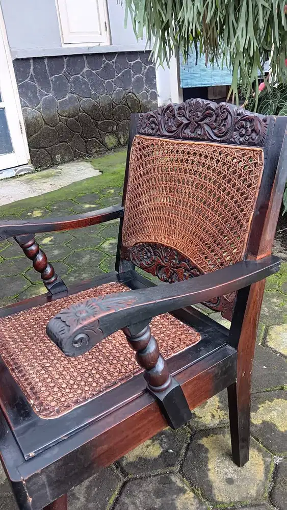 Meja Kursi Tamu Jati Ukir Rotan Van Der Pool Ulir Jengki Lawas Jadul