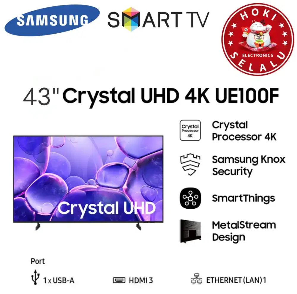 Samsung Smart TV 43 Inch 43 4K Crystal UHD Processor UE100F Digital