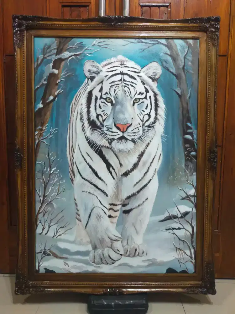 Lukisan kanvas harimau putih