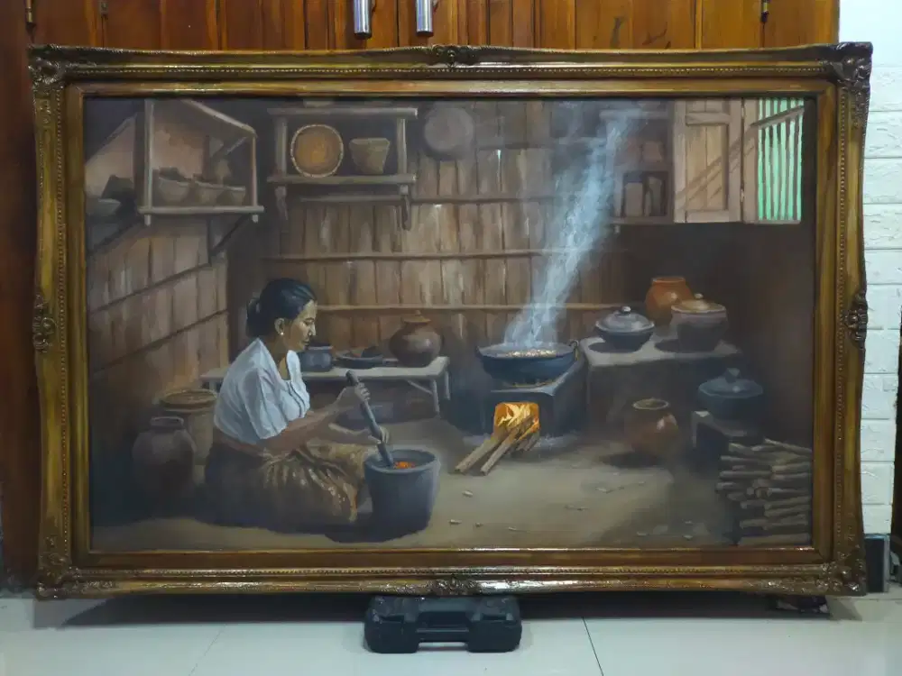 Lukisan kanvas ibu memasak ukuran 135×90 cm