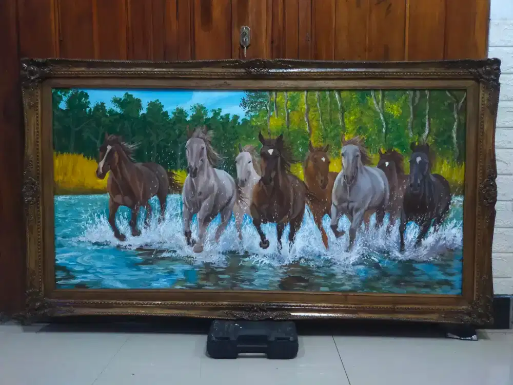 Lukisan kanvas 8 kuda perkasa