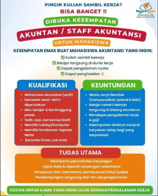 LOKER STAFF AKUNTANSI UNTUK MAHASISWA ATAU FRESH GRADUATE