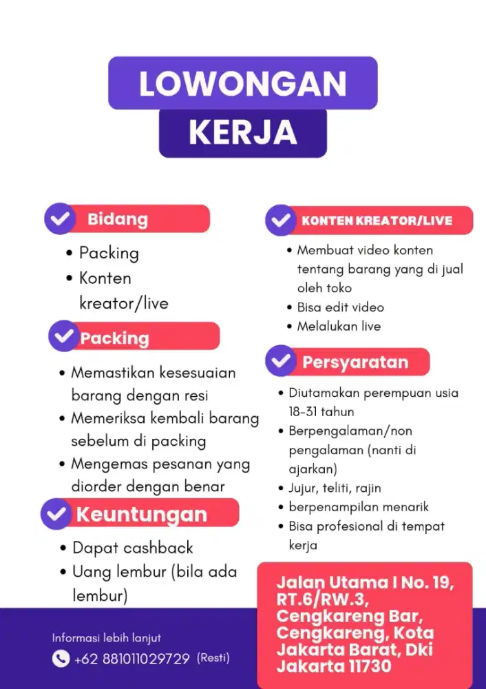 Lowongan Live & Packing