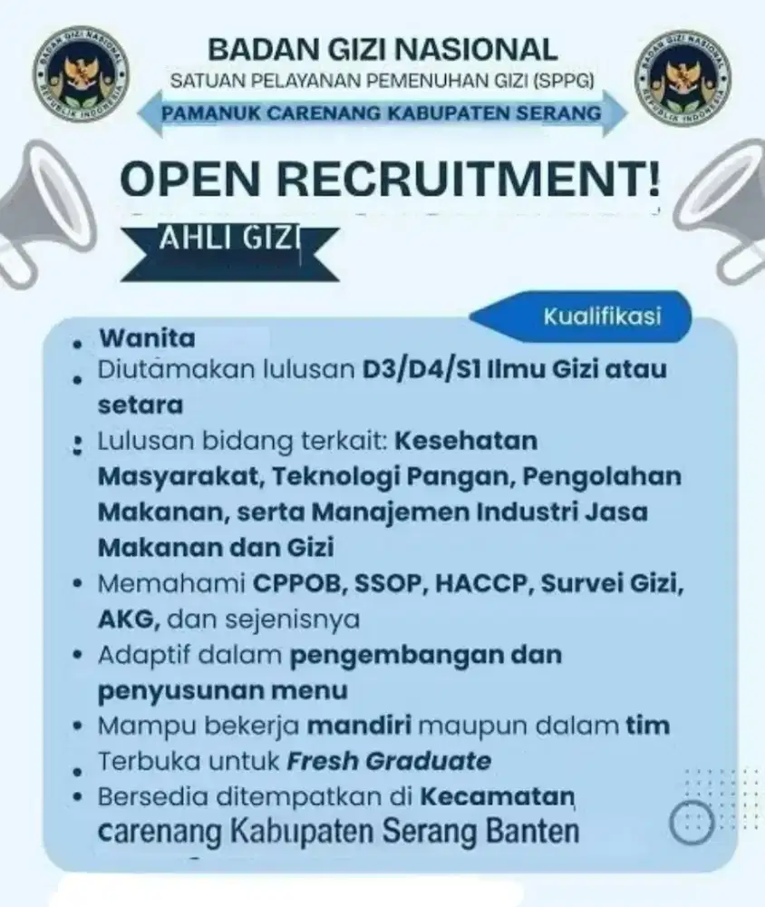 Wanita ahli gizi SPPG Carenang - Serang