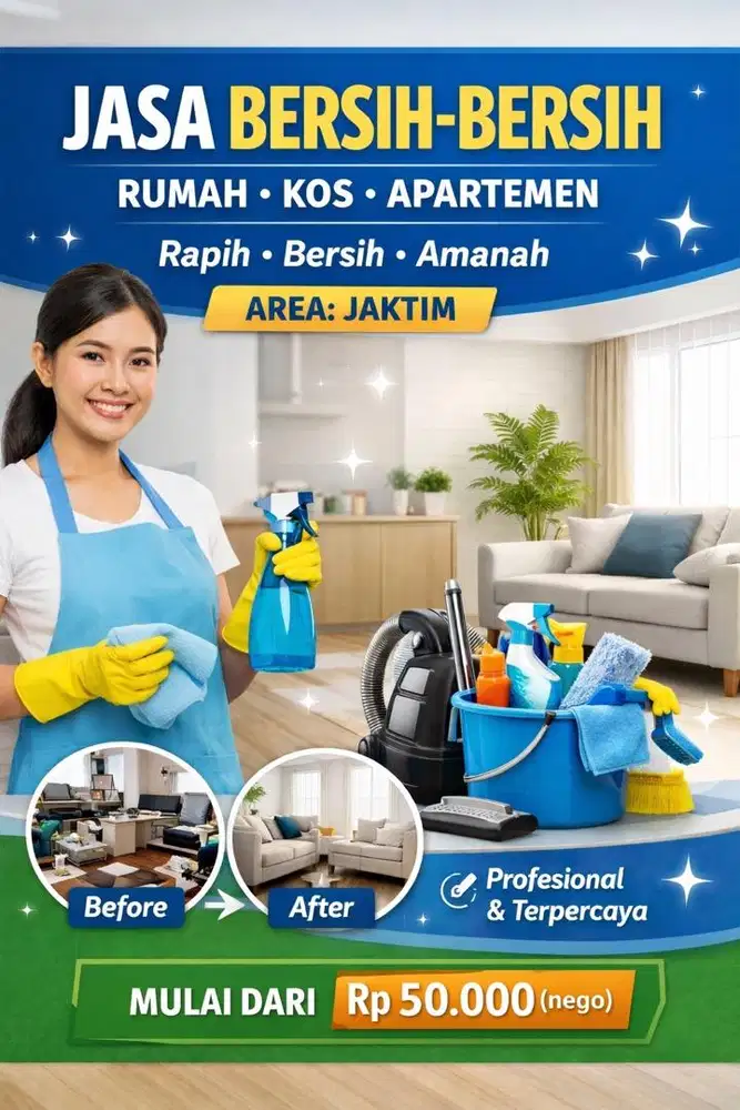 Jasa Bersih-Bersih Rumah/Kos/Apartemen Jakarta Timur