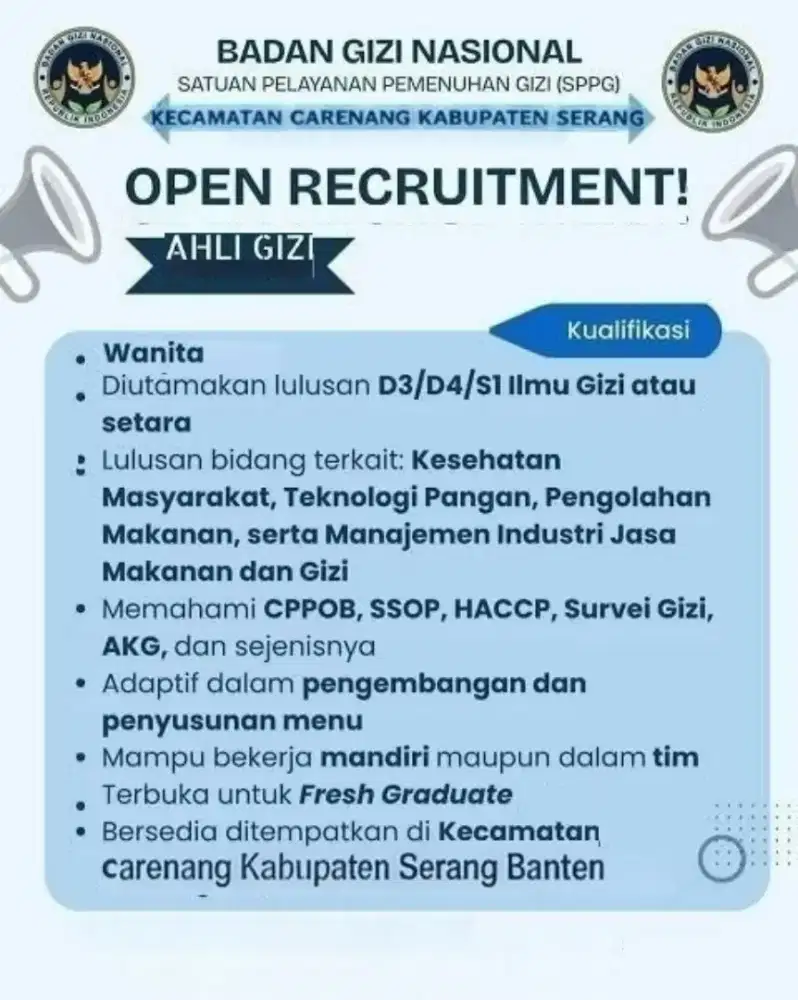Wanita ahli gizi MBG Carenang - Serang