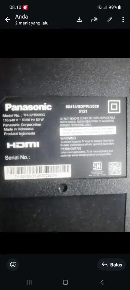 Di jual TV panasonic 32 inci minus