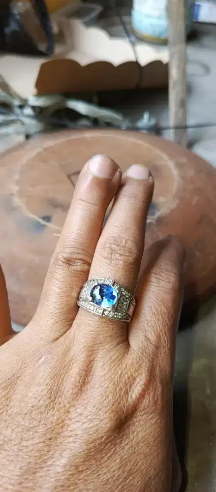 Blue safir ring perak tebal pesanan jadul kuno dan antik