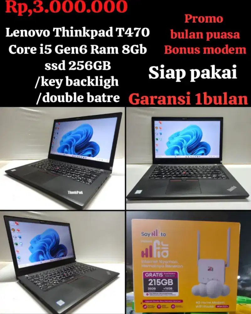 Lenovo Thinkpad T470 Core i5 Gen6 /8Gb/256GB/key backligh/double batre