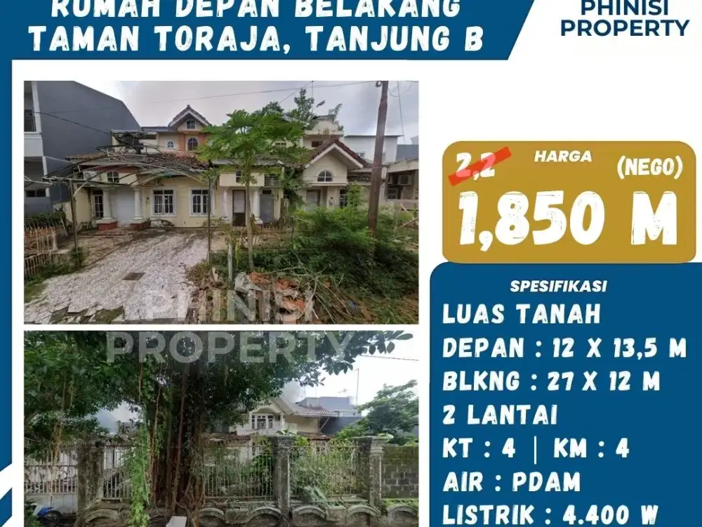 Dijual Rumah Tua Besar di Taman Toraja Tanjung Bunga