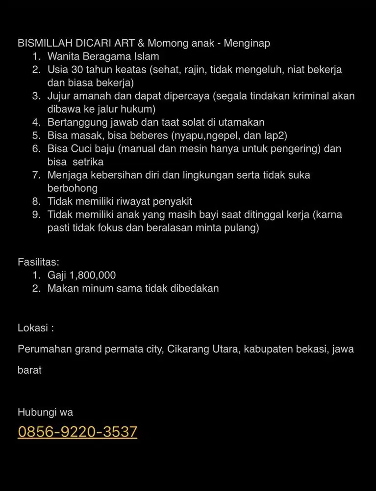 BISMILLAH DICARI ART & Momong anak - Menginap