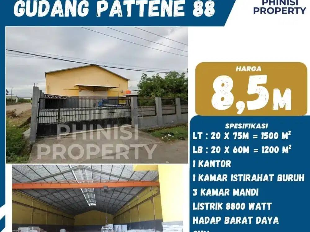 Dijual Gudang Besar di Pattene 88 Samping Tol Ir.Sutami