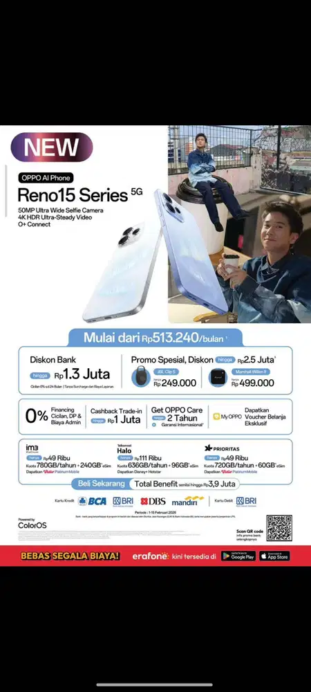Oppo reno 15 bisa tebus murah paket data gratis