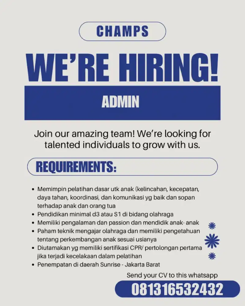 Dicari Admin untuk Sport Club