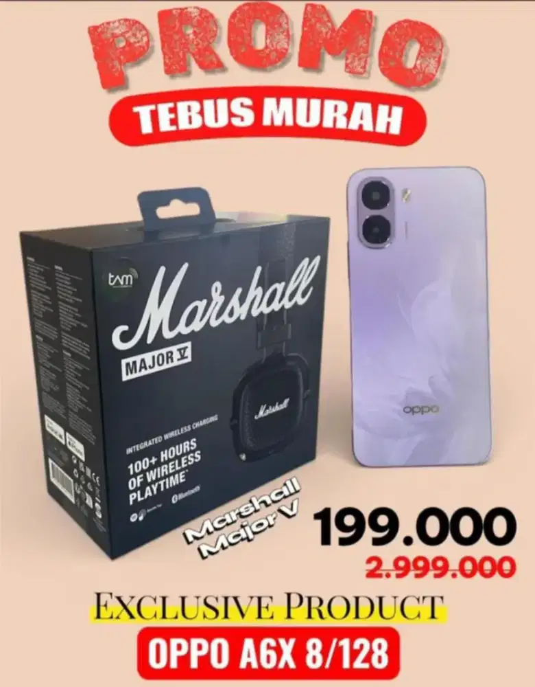 Spesial Edition Oppo A6x 8/128 tebus murah Marshall senilai 3jt rupiah