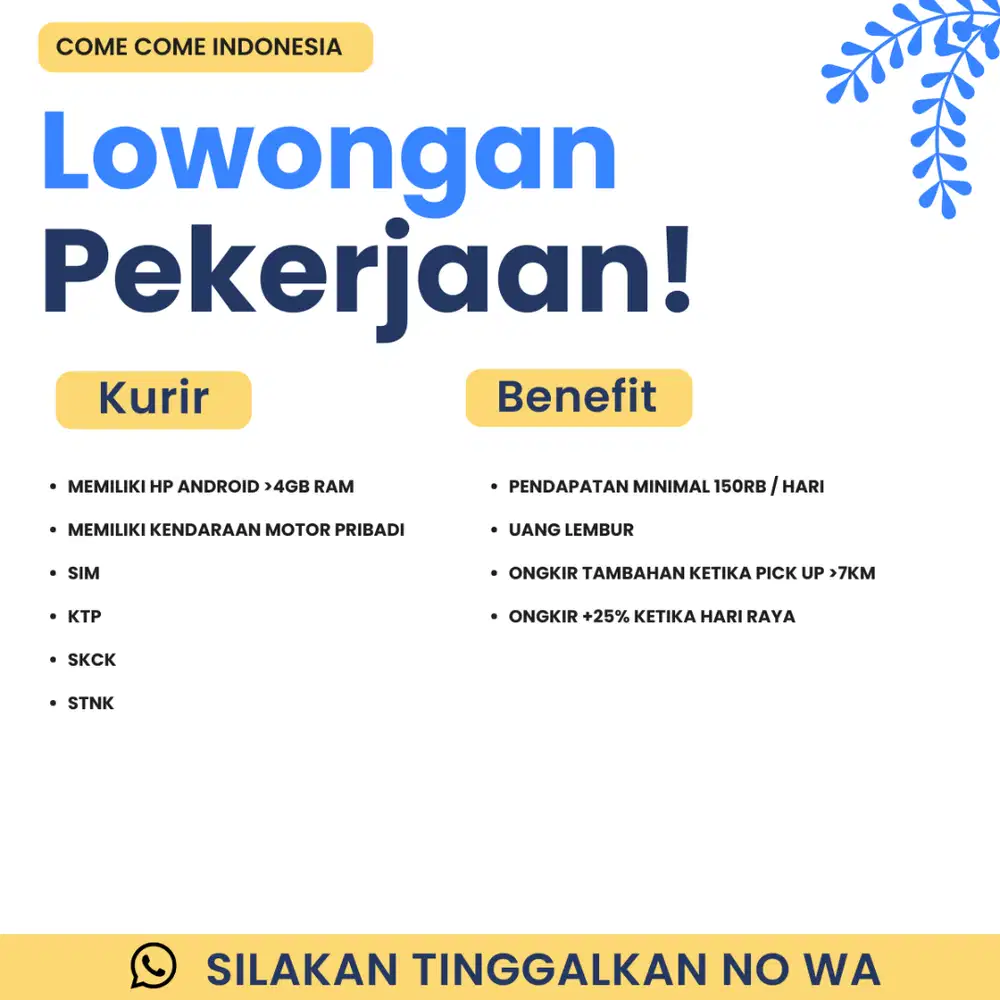 KURIR / LOWONGAN KERJA / CHINESE FOOD DELIVERY