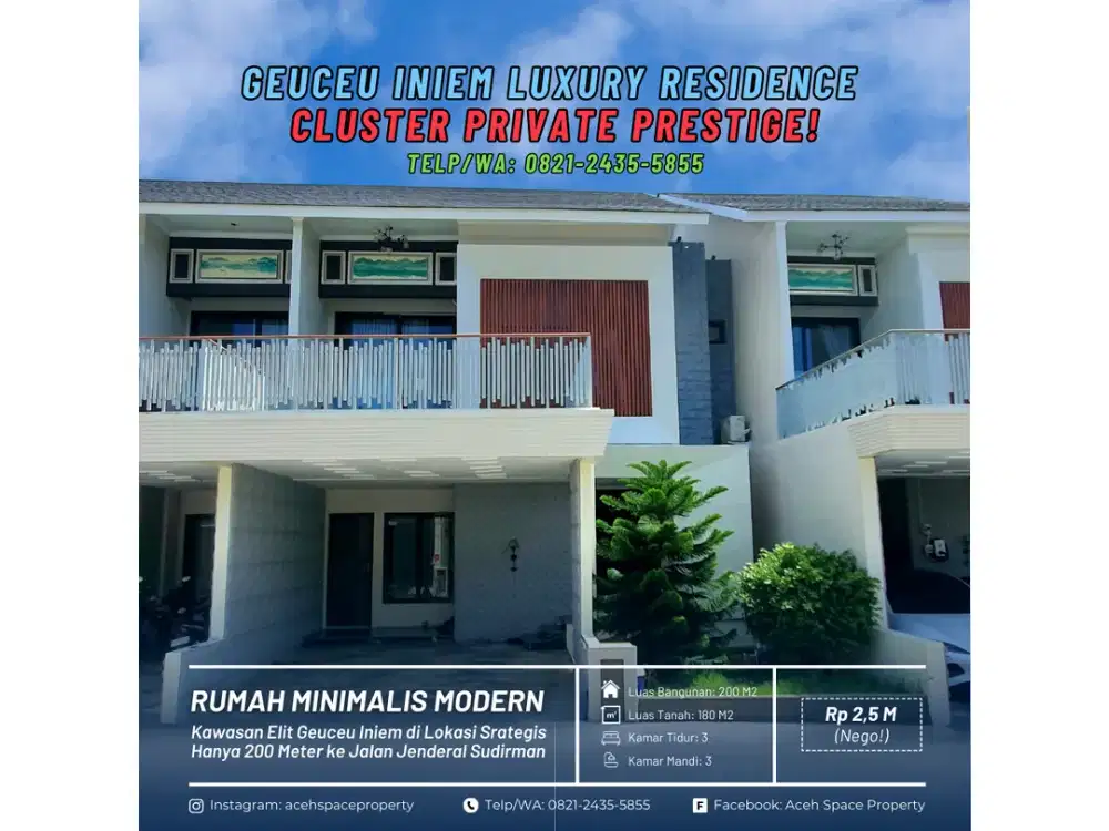 Dijual Rumah Mewah Fully Furnished Dalam Cluster Elit di Kawasan Geuceu Iniem Kota Banda Aceh
