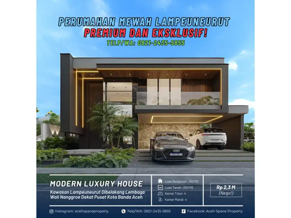 Dijual Rumah Mewah di Kawasan Lampeuneurut Dekat Jalan Raya - Include Kolam Renang!