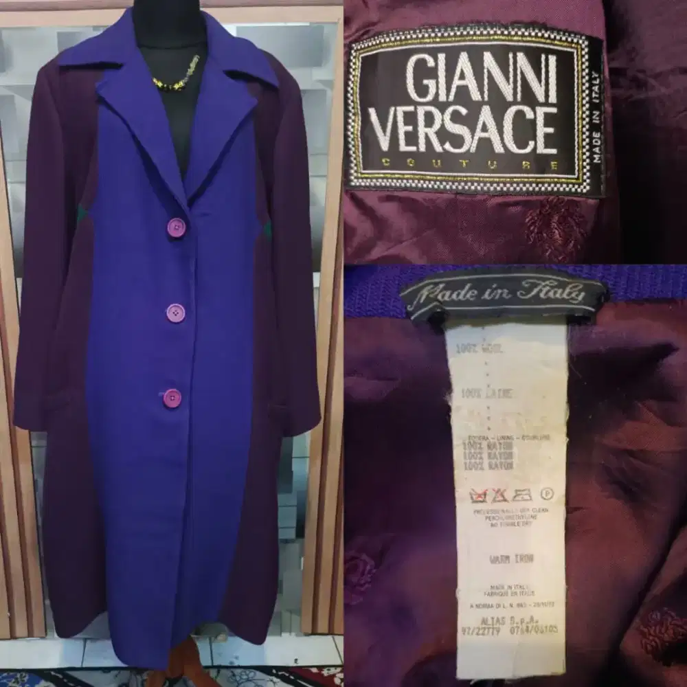 Long Winter Coat Bahan 100% Wool GIANNI VERSACE Vintage 1997