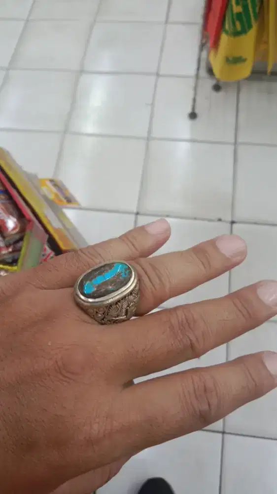 Cincin batu pirus persia motif angka 1