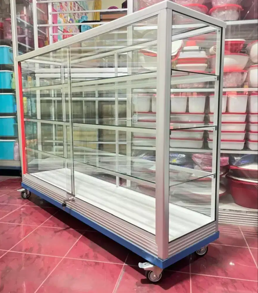 Etalase Pakai RODA BESAR & SIKU BESI Panjang 1,5M Buat Toko dll