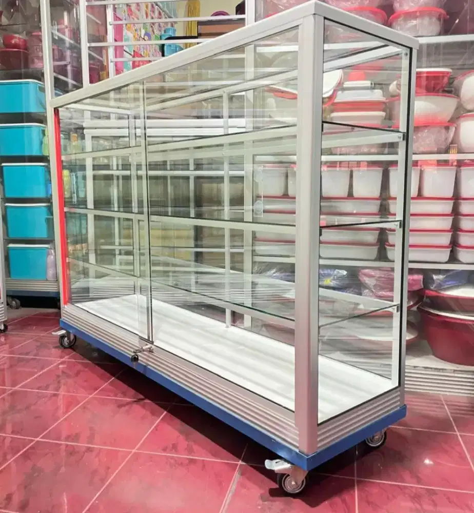 Etalase Lengkap Ada RODA & SIKU BESI Panjang 1,5M Buat Usaha