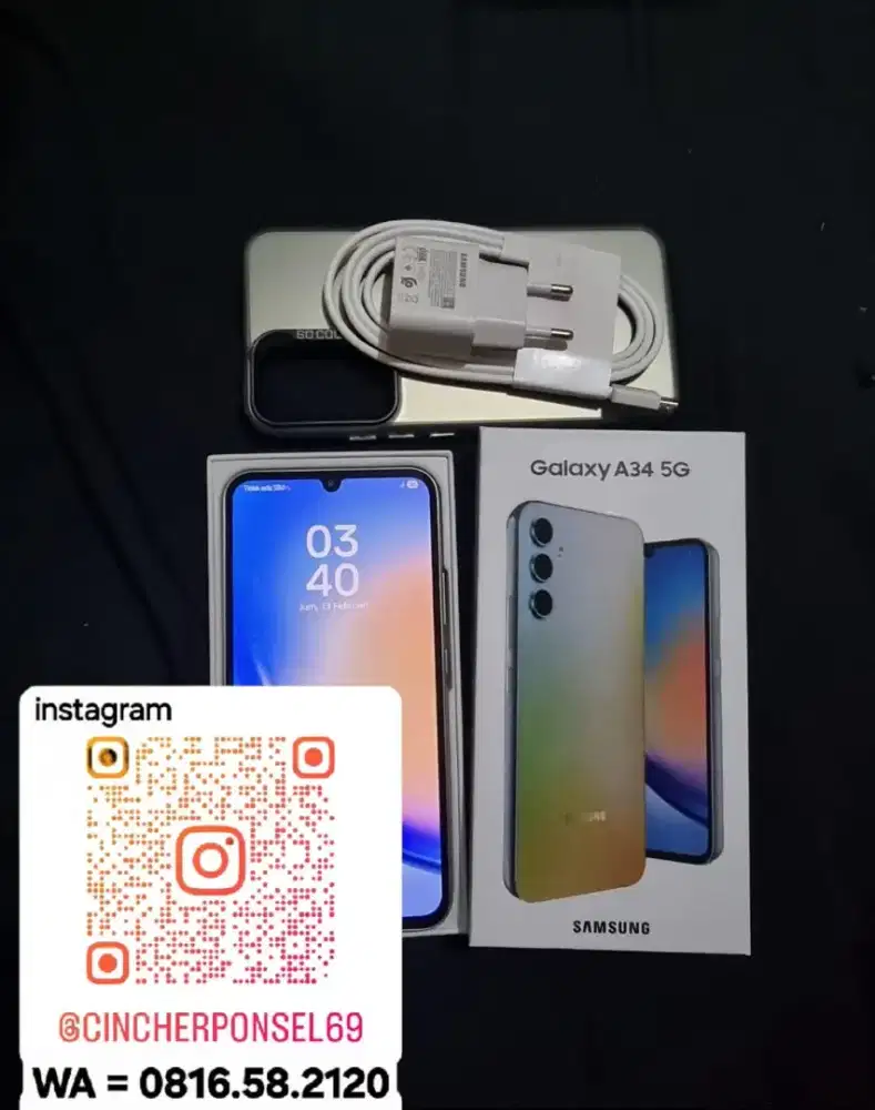 Jual hp bekas samsung A34 5g 8/256 istimewa resmi free ADAPTOR n case